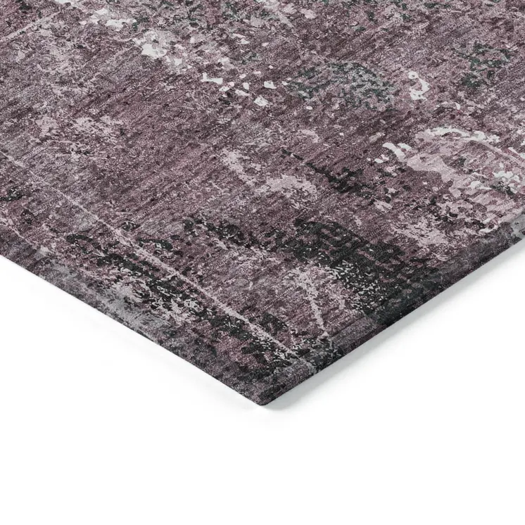 9' X 12' Pink And Mauve Abstract Washable Indoor Outdoor Area Rug