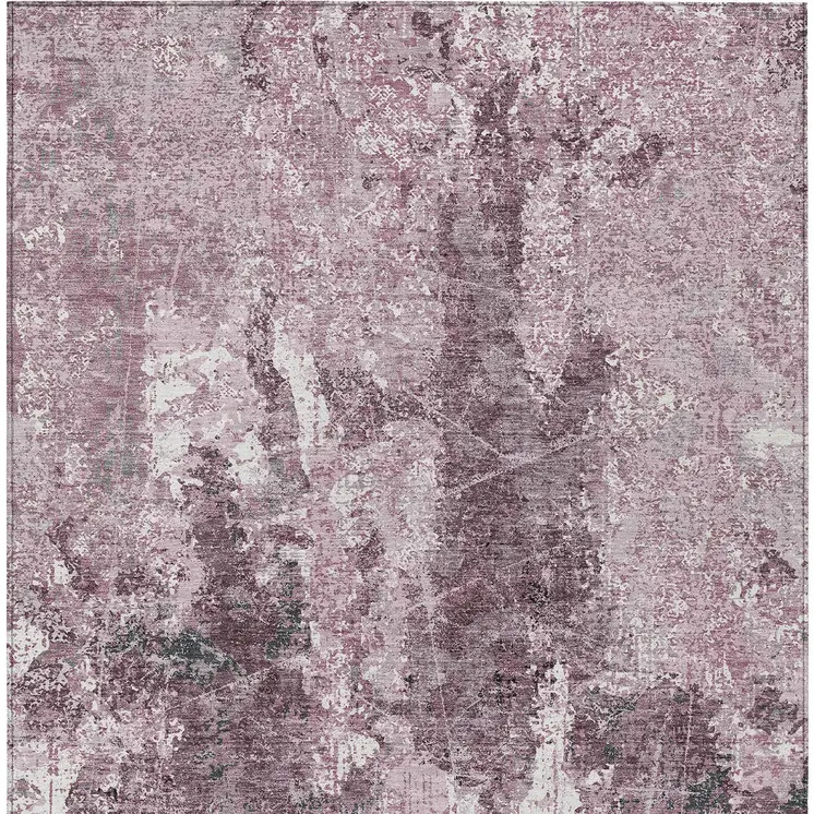 9' X 12' Pink And Mauve Abstract Washable Indoor Outdoor Area Rug