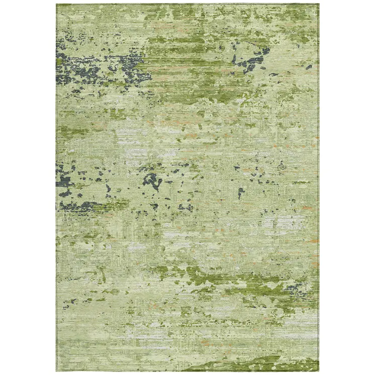 3' X 5' Artichoke Green And Olive Green Abstract Washable Indoor Outdoor Area Rug