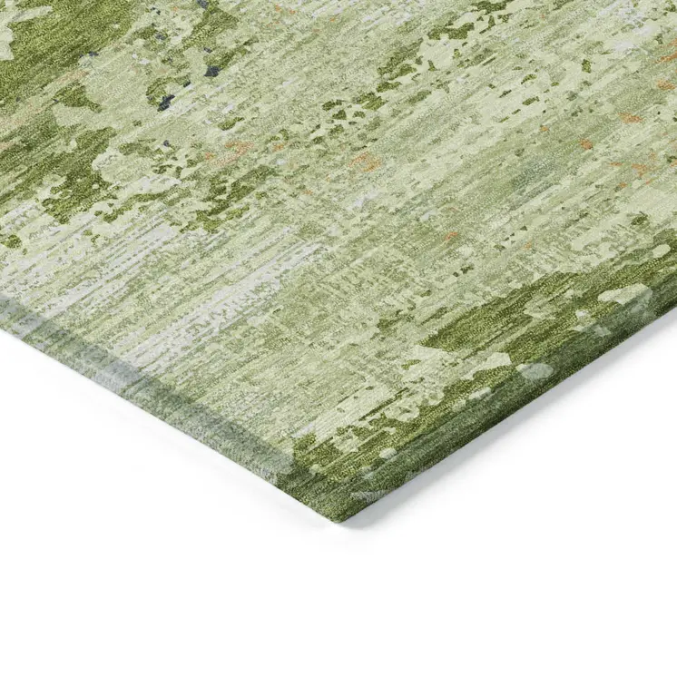 3' X 5' Artichoke Green And Olive Green Abstract Washable Indoor Outdoor Area Rug