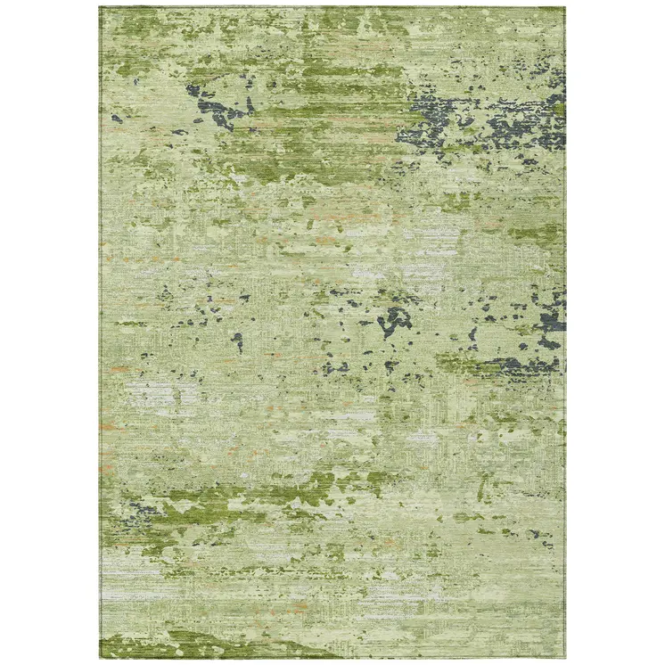 5' X 8' Artichoke Green And Olive Green Abstract Washable Indoor Outdoor Area Rug