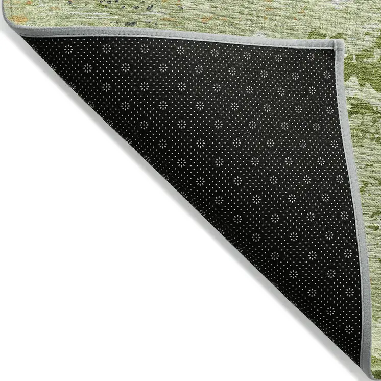 5' X 8' Artichoke Green And Olive Green Abstract Washable Indoor Outdoor Area Rug