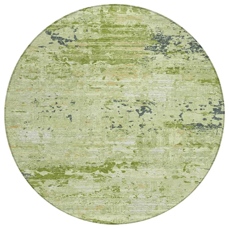 8' Artichoke Green And Olive Green Round Abstract Washable Indoor Outdoor Area Rug