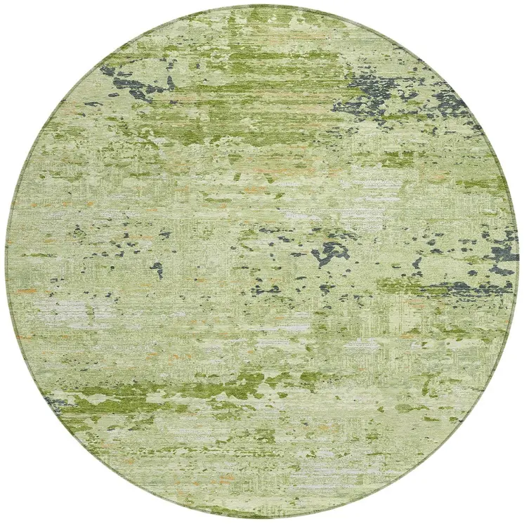 8' Artichoke Green And Olive Green Round Abstract Washable Indoor Outdoor Area Rug