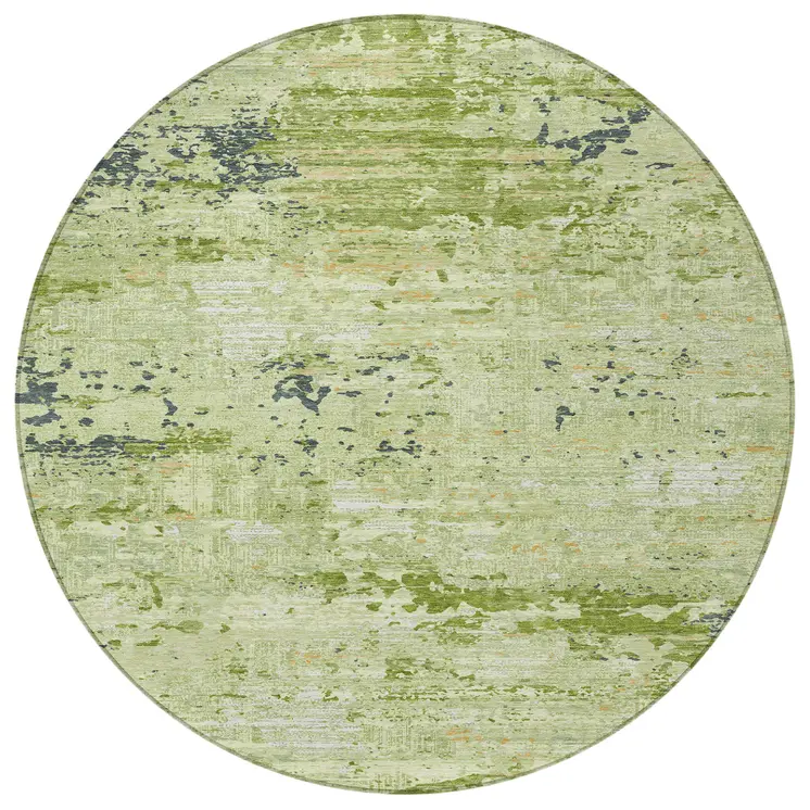 8' Artichoke Green And Olive Green Round Abstract Washable Indoor Outdoor Area Rug