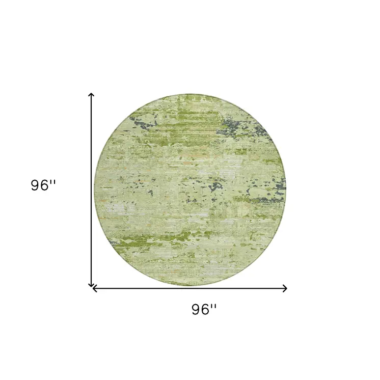 8' Artichoke Green And Olive Green Round Abstract Washable Indoor Outdoor Area Rug