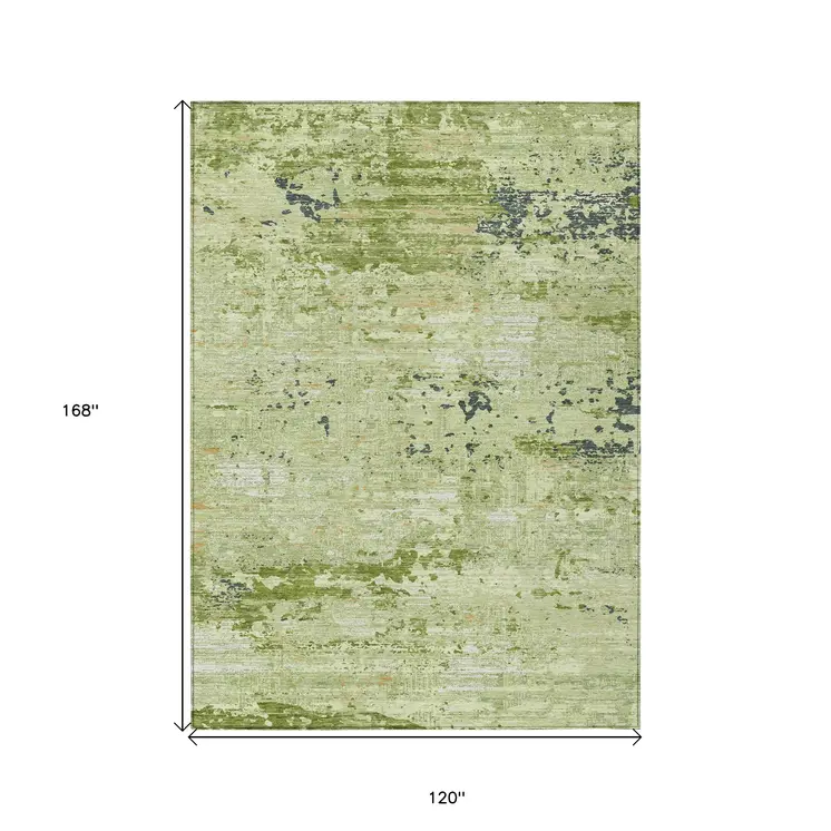 10' X 14' Artichoke Green And Olive Green Abstract Washable Indoor Outdoor Area Rug