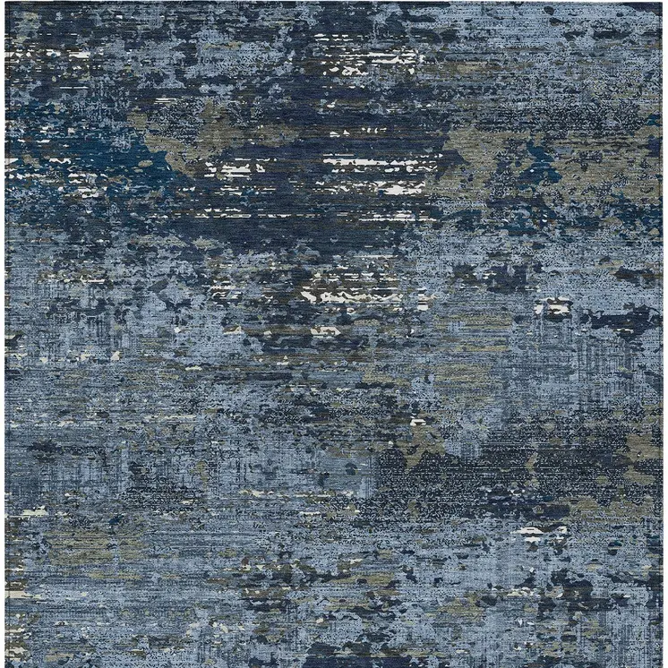 3' X 5' Blue And Navy Blue Abstract Washable Indoor Outdoor Area Rug