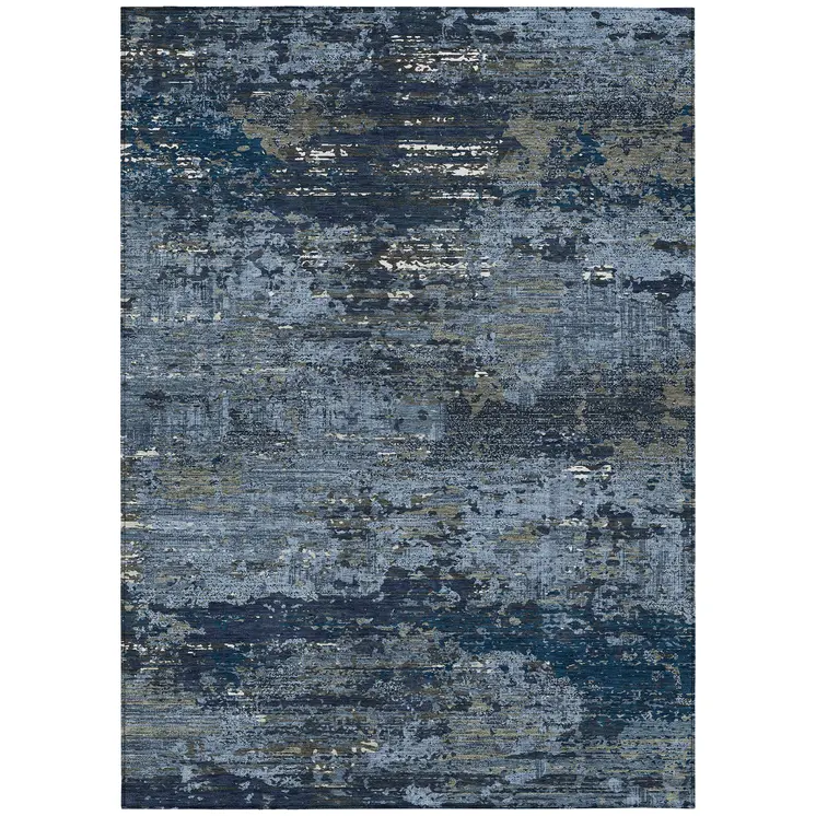 3' X 5' Blue And Navy Blue Abstract Washable Indoor Outdoor Area Rug