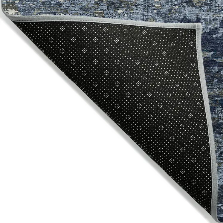 3' X 5' Blue And Navy Blue Abstract Washable Indoor Outdoor Area Rug