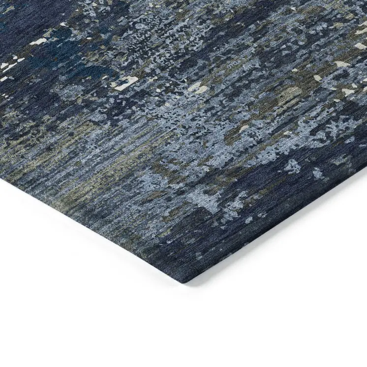 3' X 5' Blue And Navy Blue Abstract Washable Indoor Outdoor Area Rug