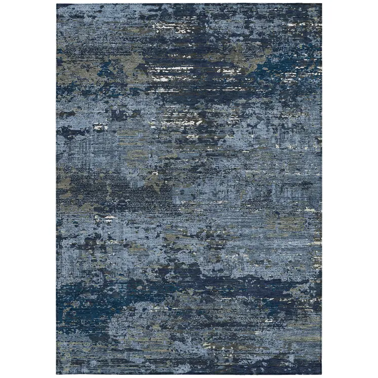 8' X 10' Blue And Navy Blue Abstract Washable Indoor Outdoor Area Rug