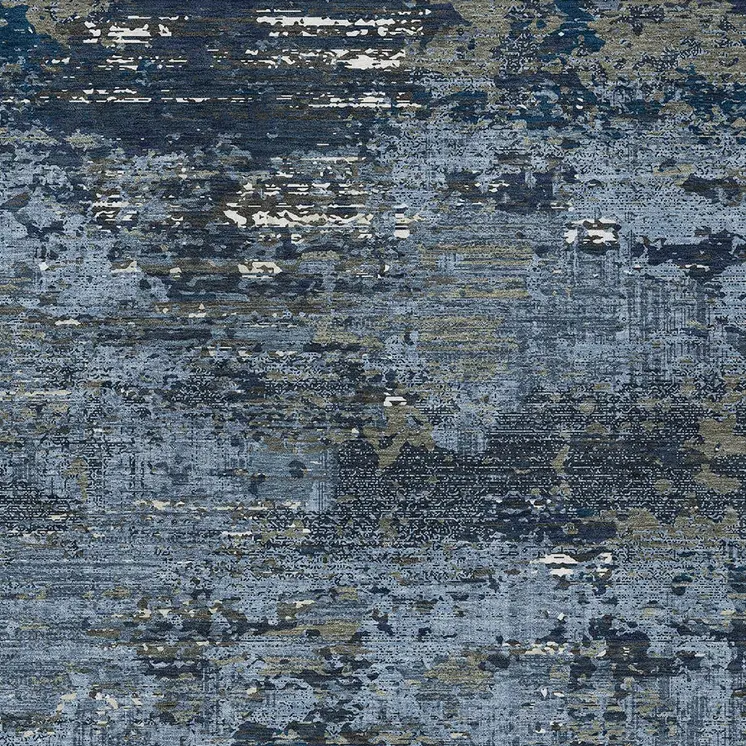 9' X 12' Blue And Navy Blue Abstract Washable Indoor Outdoor Area Rug