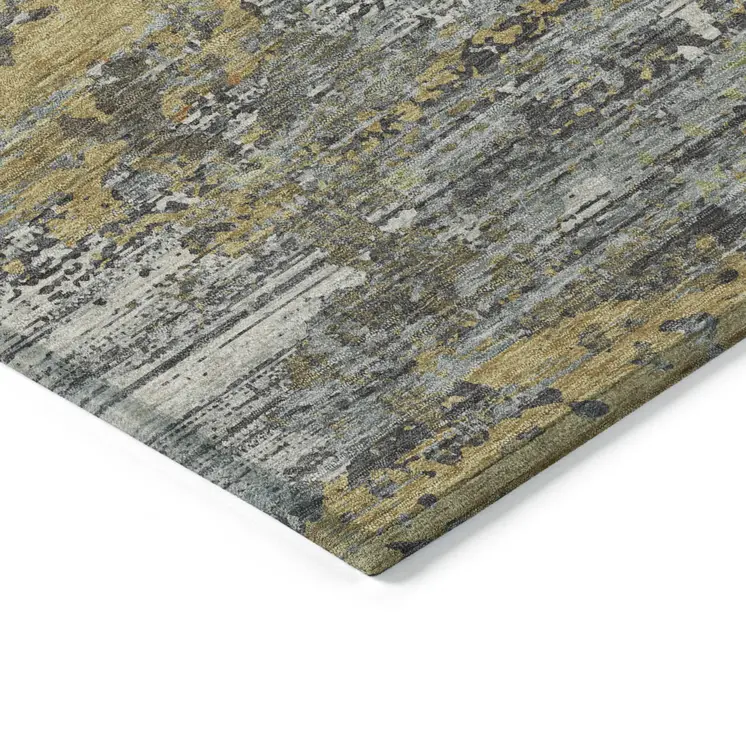 8' Gold And Taupe Round Abstract Washable Indoor Outdoor Area Rug