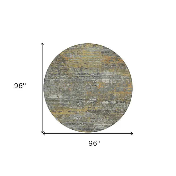 8' Gold And Taupe Round Abstract Washable Indoor Outdoor Area Rug