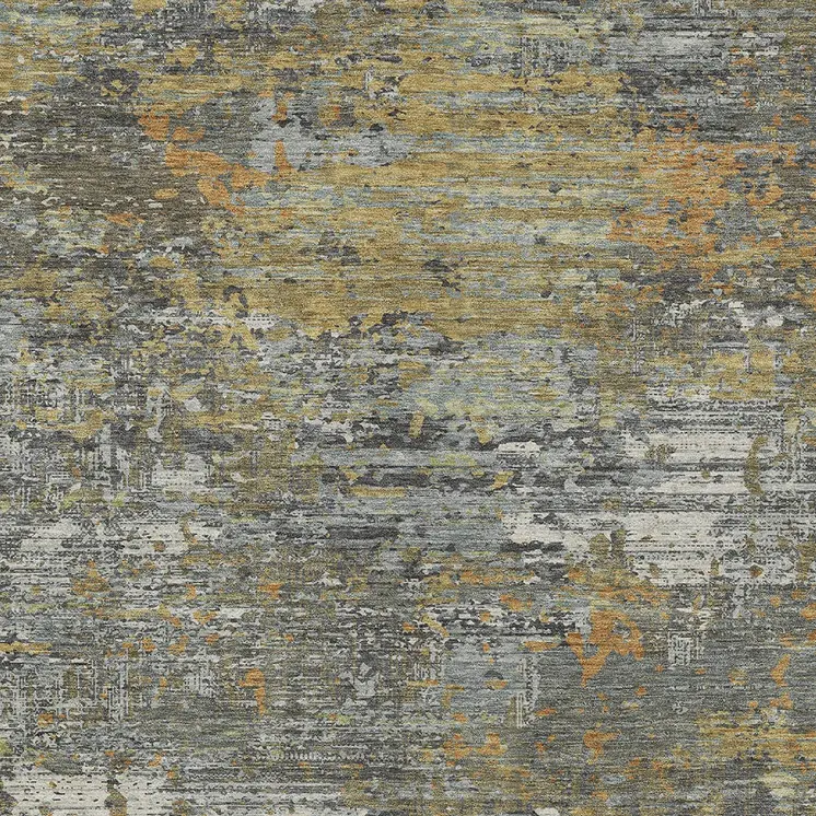 9' X 12' Gold And Taupe Abstract Washable Indoor Outdoor Area Rug