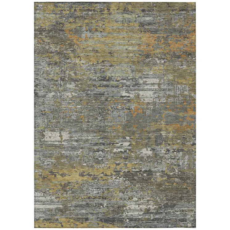10' X 14' Gold And Taupe Abstract Washable Indoor Outdoor Area Rug