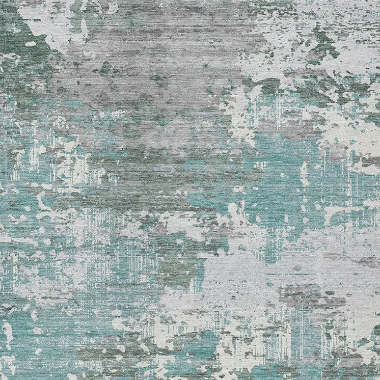 5' X 8' Blue And Teal Blue Abstract Washable Indoor Outdoor Area Rug