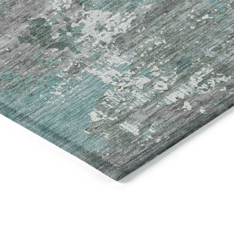 8' Blue And Teal Blue Round Abstract Washable Indoor Outdoor Area Rug