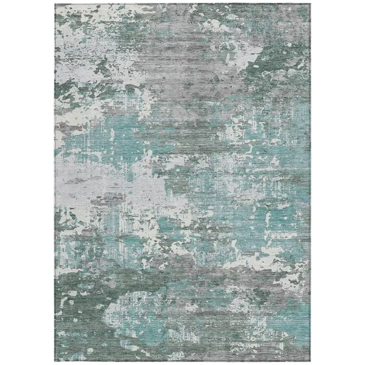 8' X 10' Blue And Teal Blue Abstract Washable Indoor Outdoor Area Rug