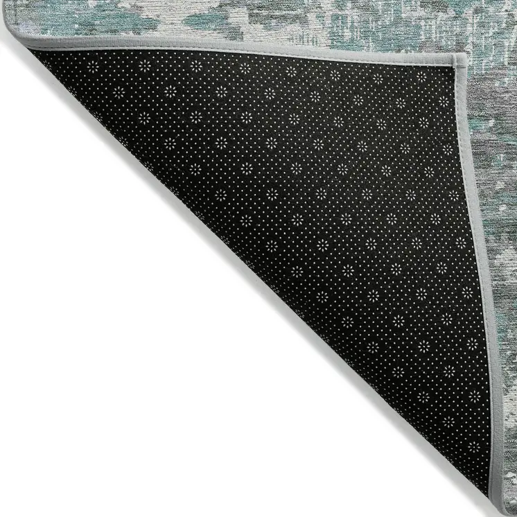 9' X 12' Blue And Teal Blue Abstract Washable Indoor Outdoor Area Rug