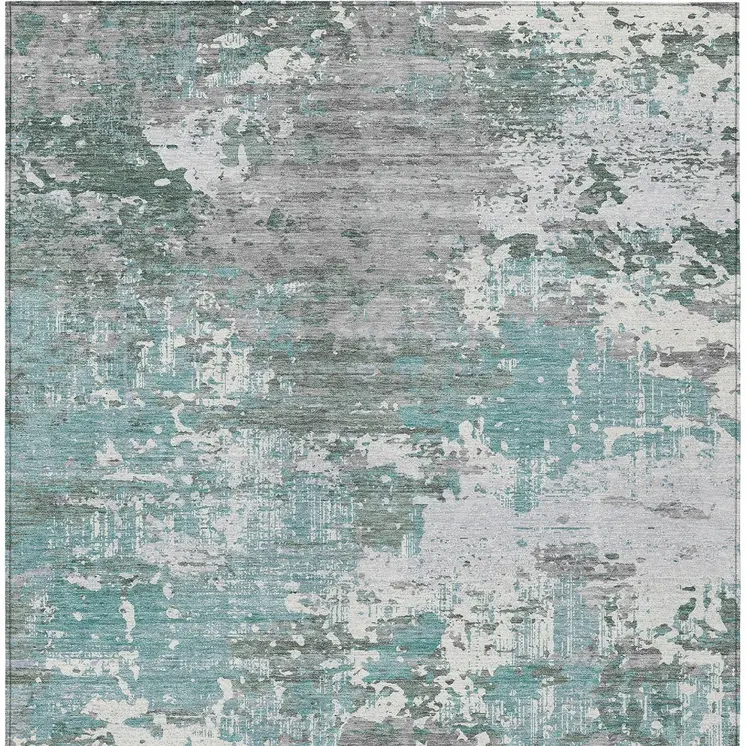 10' X 14' Blue And Teal Blue Abstract Washable Indoor Outdoor Area Rug