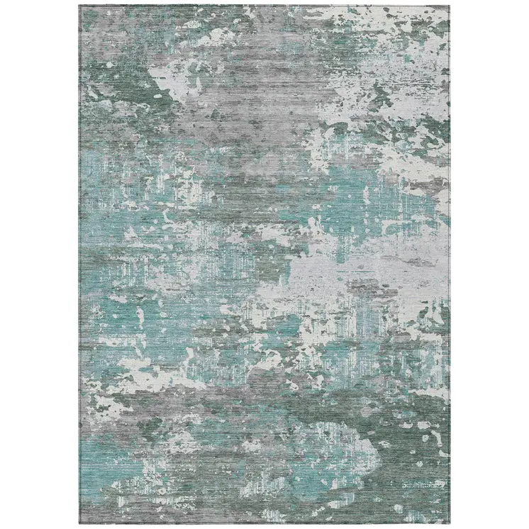 10' X 14' Blue And Teal Blue Abstract Washable Indoor Outdoor Area Rug