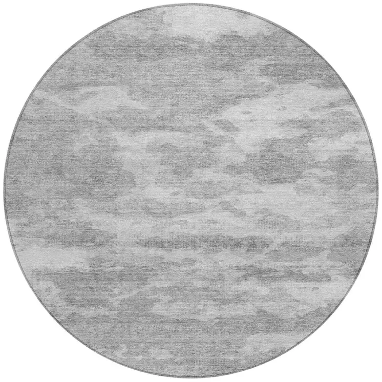 8' Silver And Gray Round Abstract Washable Indoor Outdoor Area Rug