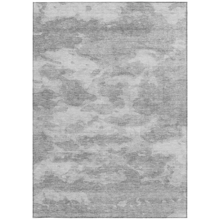 9' X 12' Silver And Gray Abstract Washable Indoor Outdoor Area Rug