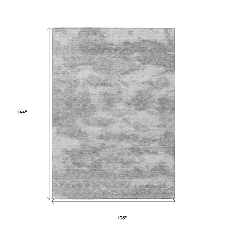 9' X 12' Silver And Gray Abstract Washable Indoor Outdoor Area Rug