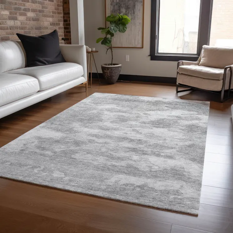 9' X 12' Silver And Gray Abstract Washable Indoor Outdoor Area Rug