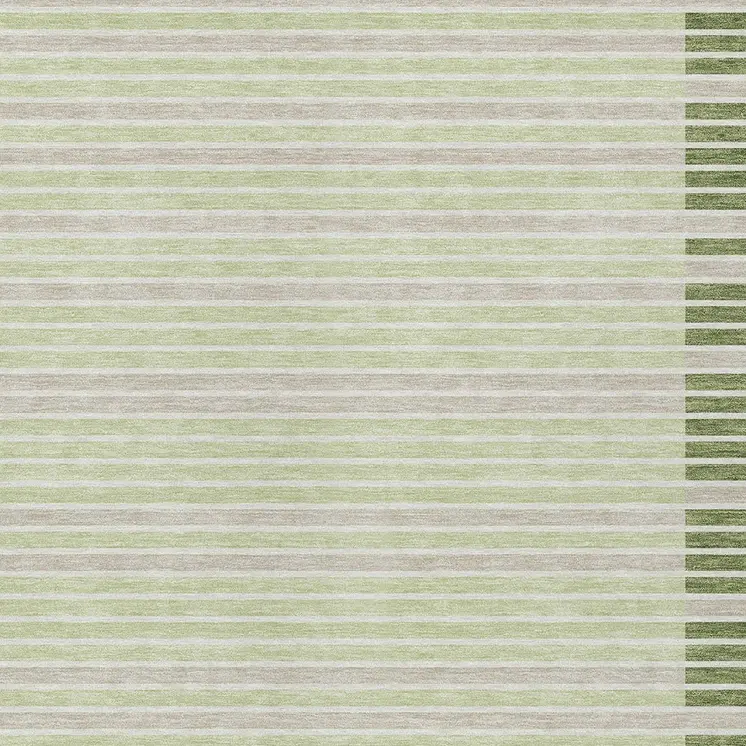 3' X 5' Artichoke Green And Mint Green Striped Washable Indoor Outdoor Area Rug