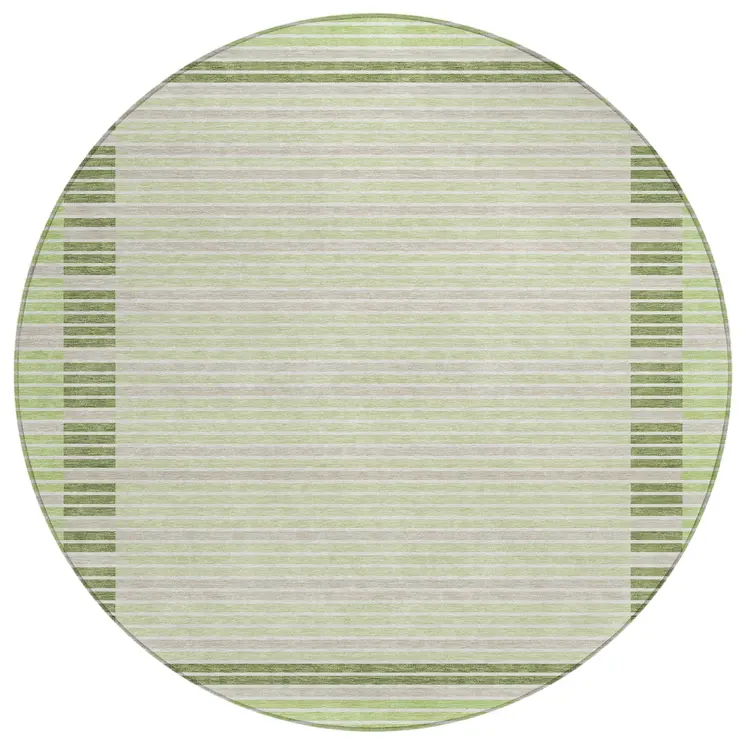 8' Artichoke Green And Mint Green Round Striped Washable Indoor Outdoor Area Rug