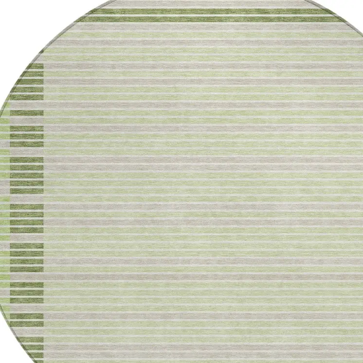 8' Artichoke Green And Mint Green Round Striped Washable Indoor Outdoor Area Rug