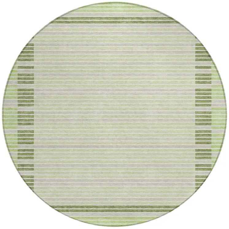 8' Artichoke Green And Mint Green Round Striped Washable Indoor Outdoor Area Rug