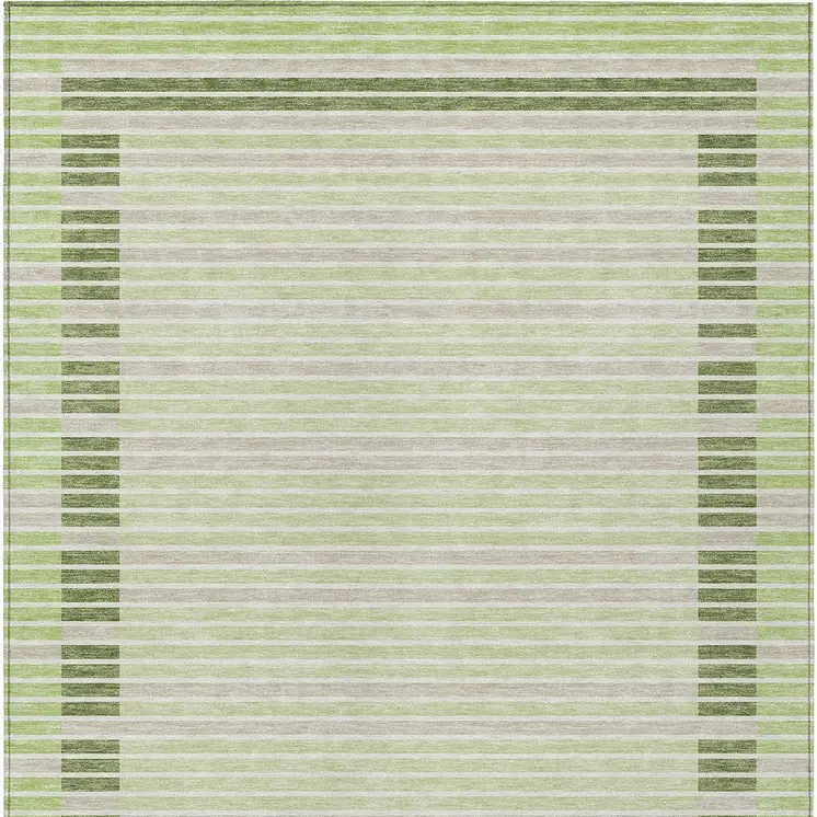 8' X 10' Artichoke Green And Mint Green Striped Washable Indoor Outdoor Area Rug