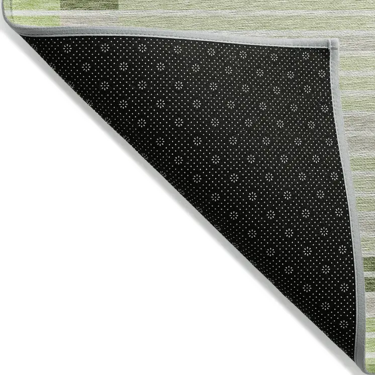 8' X 10' Artichoke Green And Mint Green Striped Washable Indoor Outdoor Area Rug
