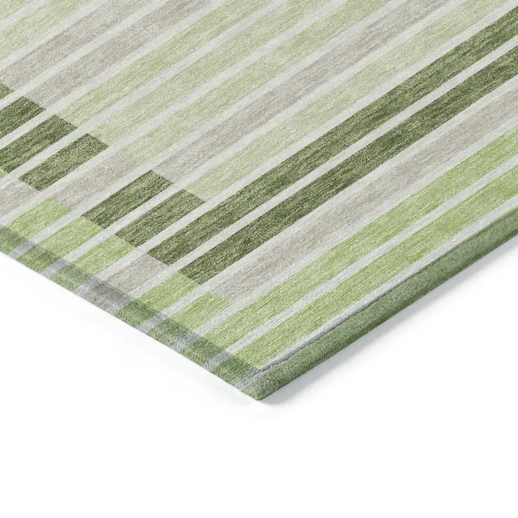 8' X 10' Artichoke Green And Mint Green Striped Washable Indoor Outdoor Area Rug