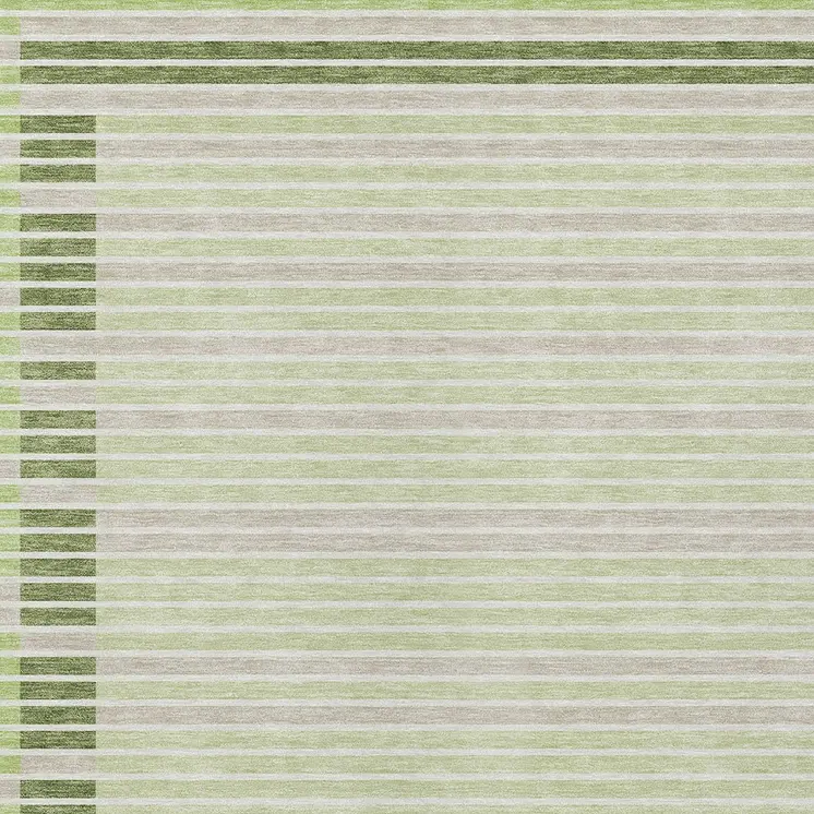9' X 12' Artichoke Green And Mint Green Striped Washable Indoor Outdoor Area Rug
