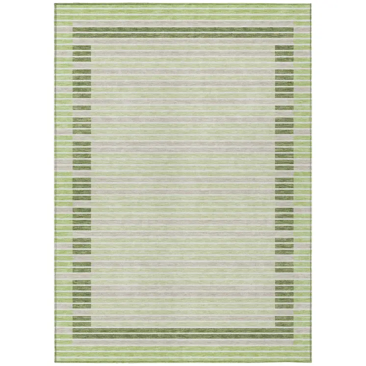 10' X 14' Artichoke Green And Mint Green Striped Washable Indoor Outdoor Area Rug