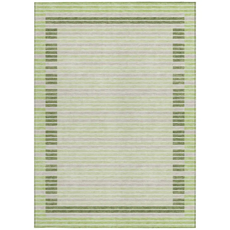 10' X 14' Artichoke Green And Mint Green Striped Washable Indoor Outdoor Area Rug
