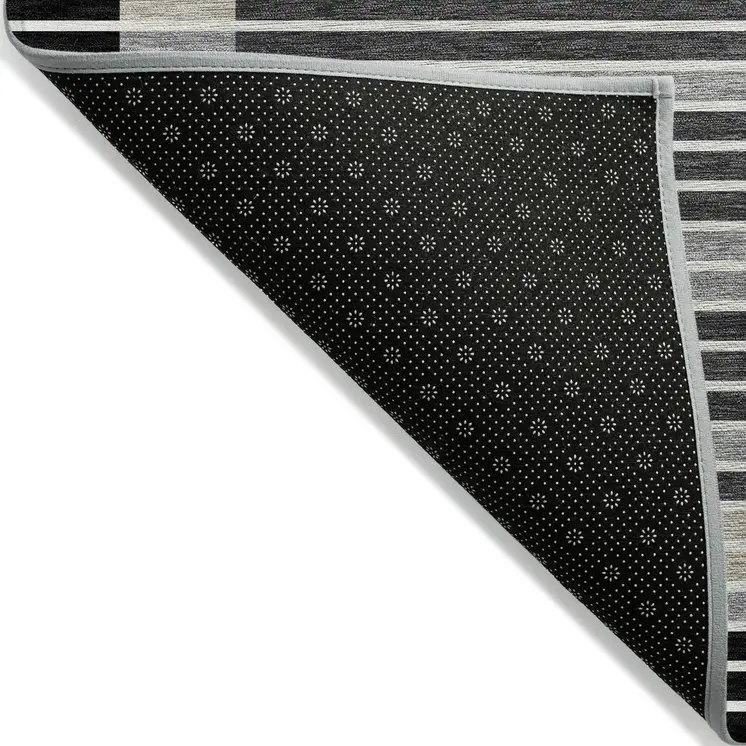 3' X 5' Black And Beige Striped Washable Indoor Outdoor Area Rug