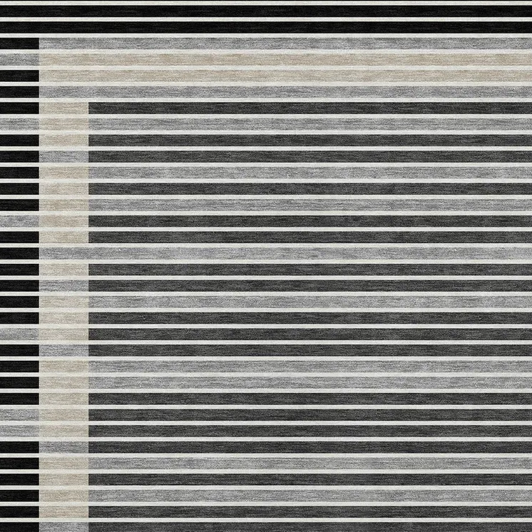 3' X 5' Black And Beige Striped Washable Indoor Outdoor Area Rug