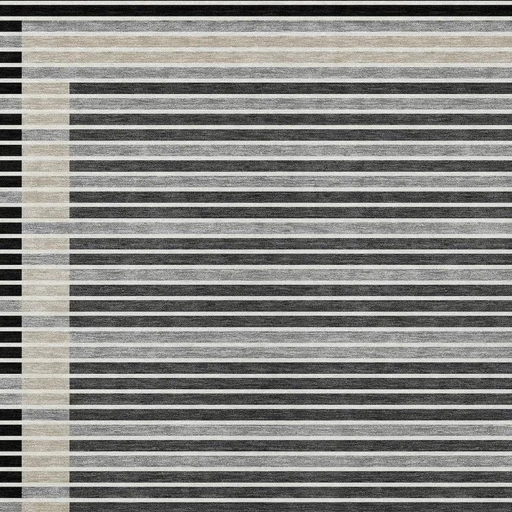 5' X 8' Black And Beige Striped Washable Indoor Outdoor Area Rug