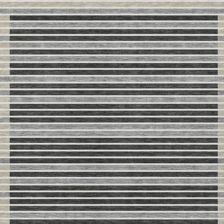 9' X 12' Black And Beige Striped Washable Indoor Outdoor Area Rug