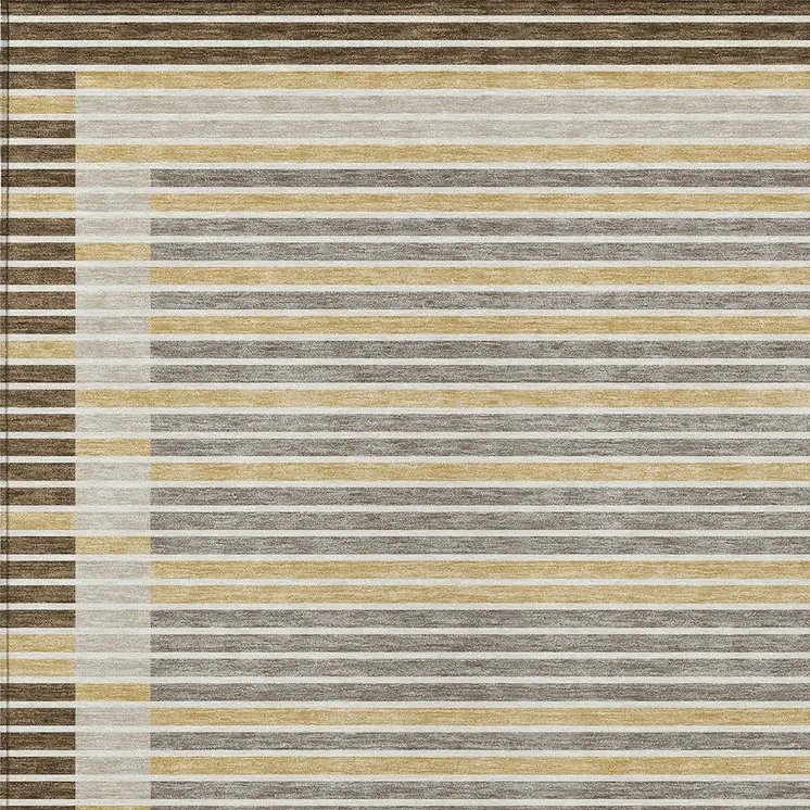 8' X 10' Brown And Ivory Striped Washable Indoor Outdoor Area Rug