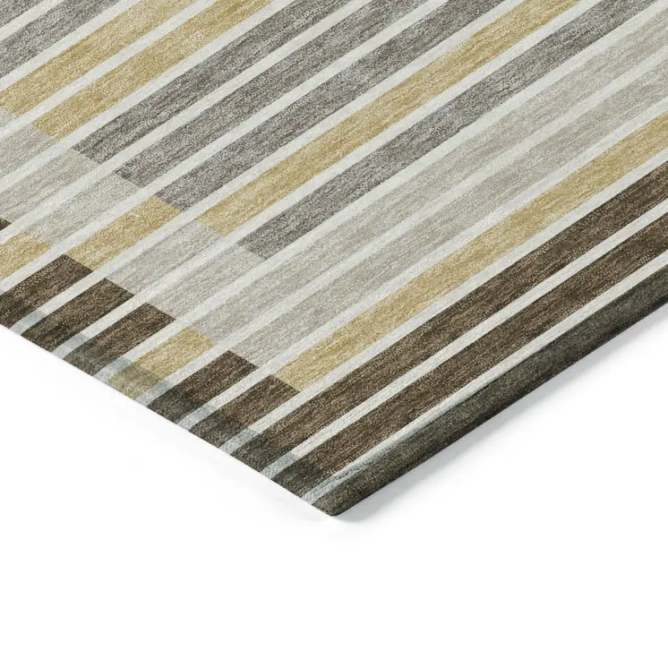 9' X 12' Brown And Ivory Striped Washable Indoor Outdoor Area Rug