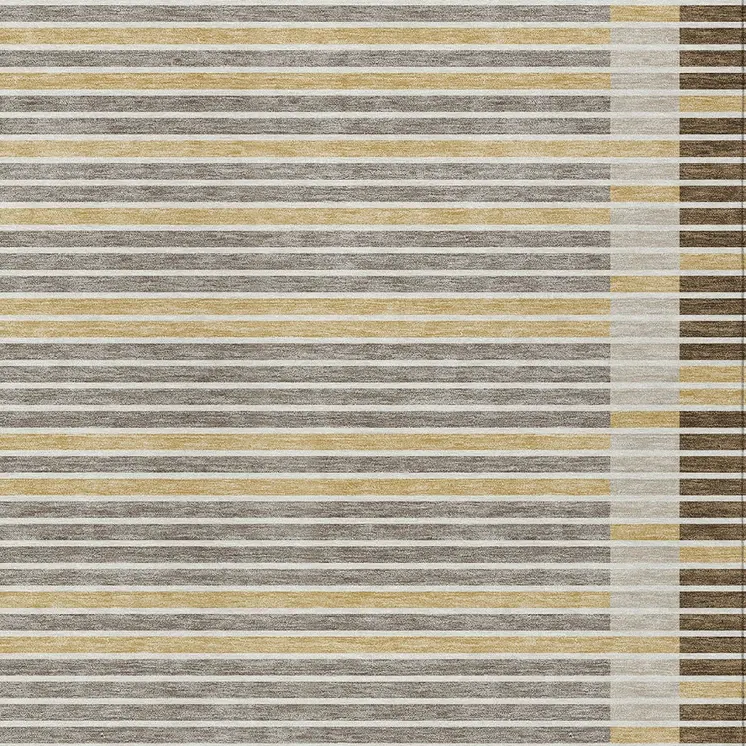 9' X 12' Brown And Ivory Striped Washable Indoor Outdoor Area Rug