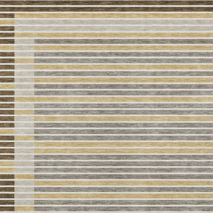 10' X 14' Brown And Ivory Striped Washable Indoor Outdoor Area Rug