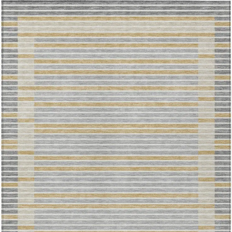 8' X 10' Gray And Silver Striped Washable Indoor Outdoor Area Rug